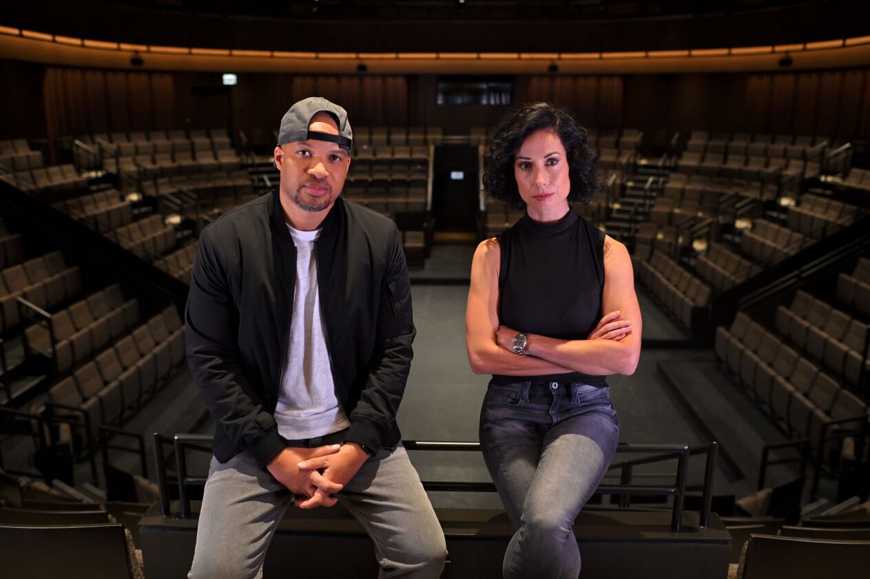 Steppenwolf co-artistic directors Glenn Davis and Audrey Francis are photographed inside the new Round Theater, which places the stage at the center of a 400-seat audience.